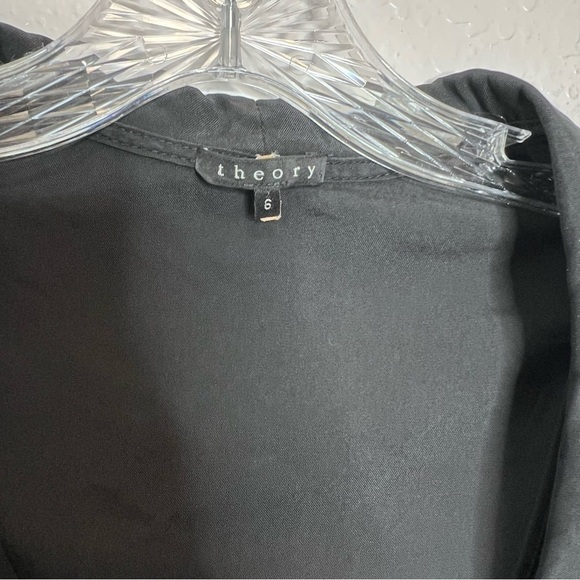 Theory Dress Women Size 6 Faux Wrap Black Front Tie Silk Blend Layered Sheath  J - Picture 3 of 8